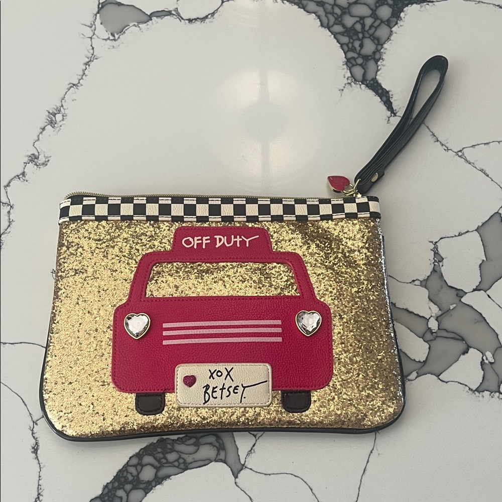 Betsey Gold Glitter Clutch with Red Car Design Clutch